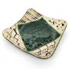 Japanische quadratische Platte mit beigen und grünen Keramikkanten - CHUO HIROBA