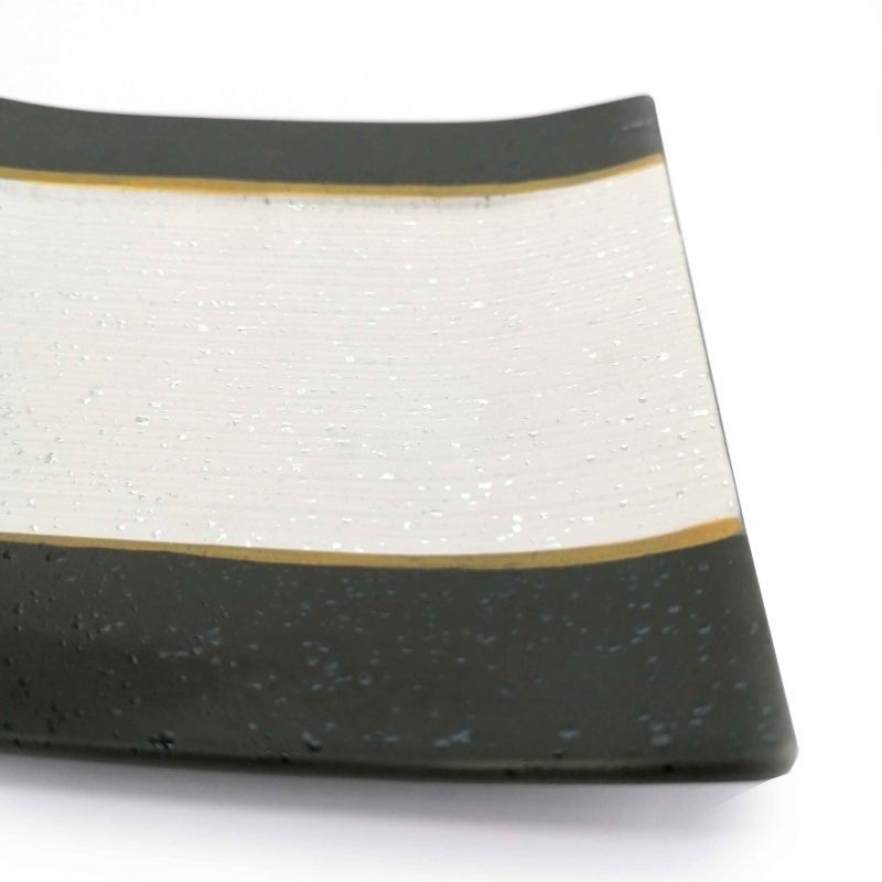 Japanische quadratische Platte in Keramik, Braun, Gold und Silber - KINGIN