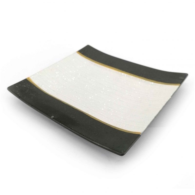 Japanische quadratische Platte in Keramik, Braun, Gold und Silber - KINGIN