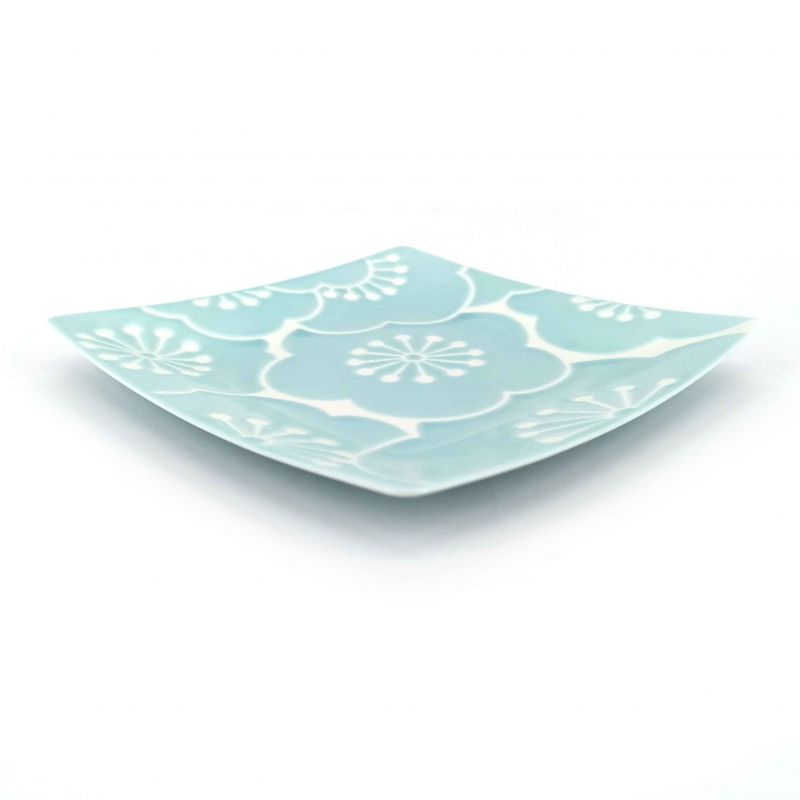 Japanische quadratische Keramikplatte, blau und weiß - UME