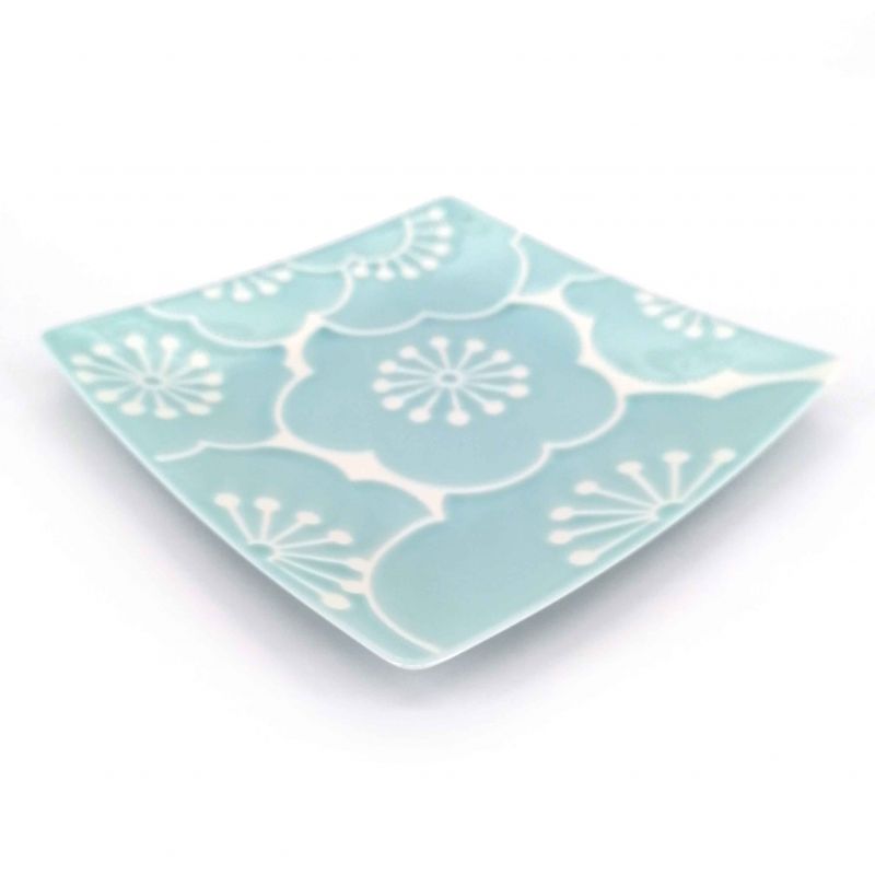 Piatto quadrato in ceramica giapponese, blu e bianco - UME
