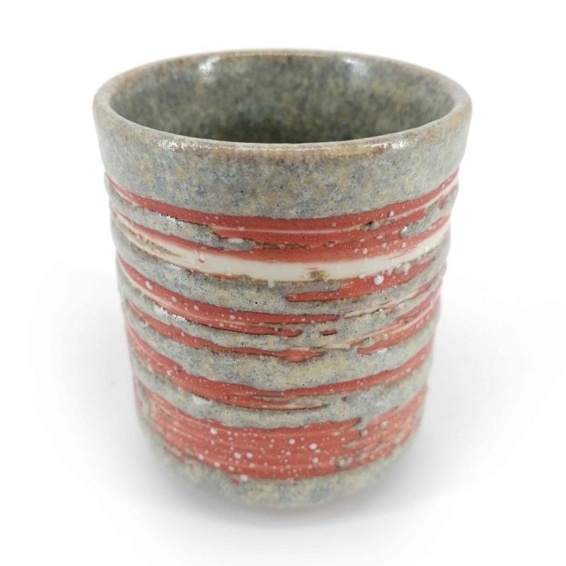 Japanese ceramic tea cup, orange stripe - SHIMA