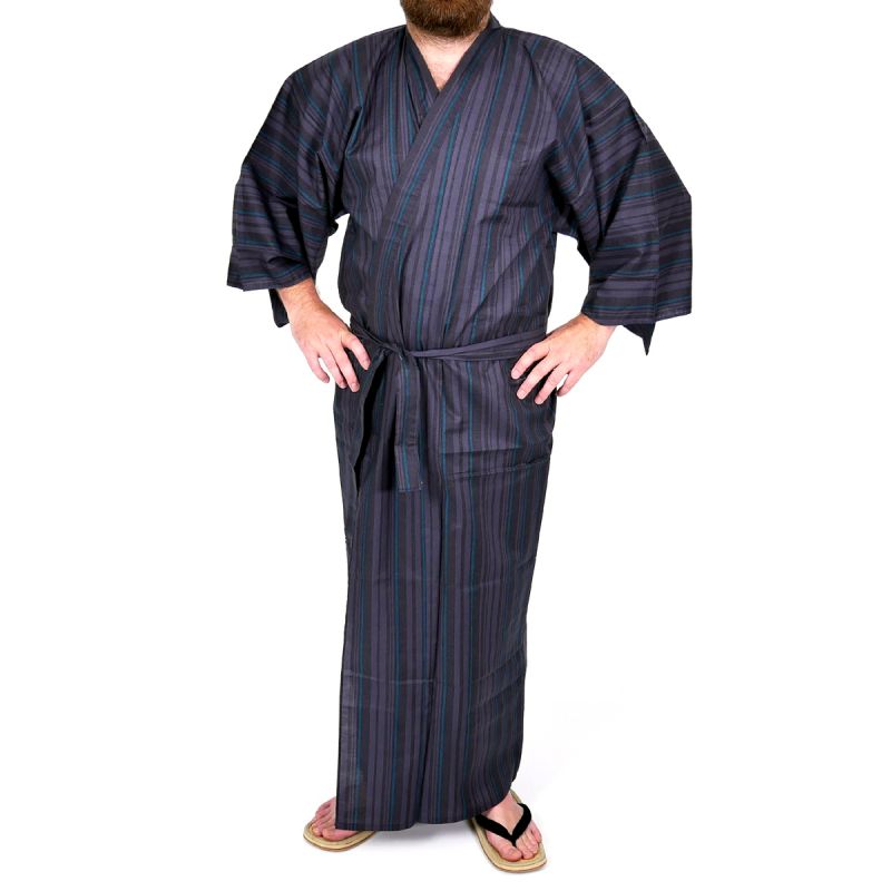 Yukata de algodón japonés para hombre, TATESHIMA, azul