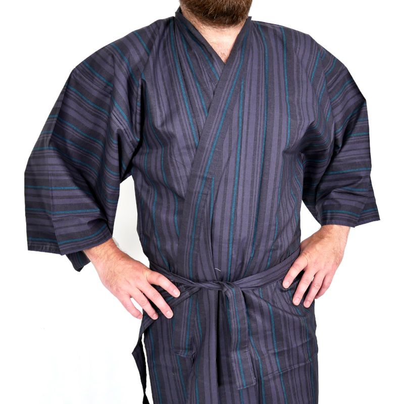 Yukata de algodón japonés para hombre, TATESHIMA, azul