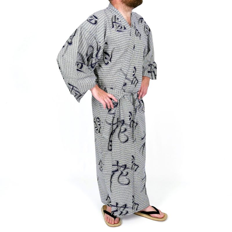 Yukata japonais bleu en coton pour homme setsugetsuka