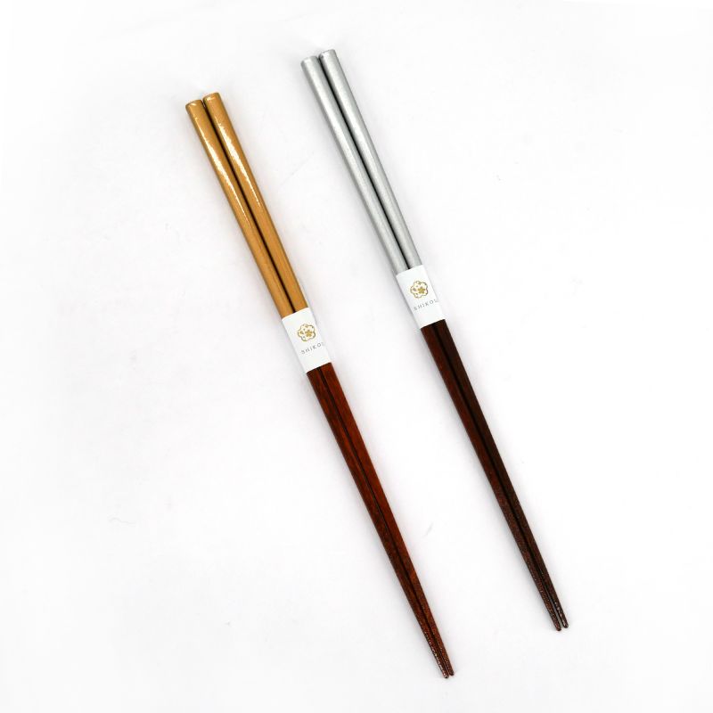 Pair of Japanese chopsticks in natural wood - WAKASA NURI KIN TO GIN