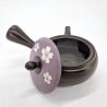 Théière kyusu japonaise tokoname noir et violet motif fleurs,HANA, 230cc