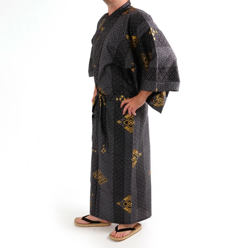 Yukata da uomo in cotone nero -HANABISHI