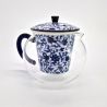 Japanese white and blue ceramic and glass teapot, GARASU, 500cc