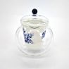 Théière japonaise en céramique et verre blanche et bleue fleur, HANA, 500cc