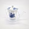 Théière japonaise en céramique et verre blanche et bleue fleurs, GARASU, 480cc
