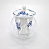 Japanische Teekanne aus Keramik und Glas mit weißen und blauen Blumen, GARASU, 480cc
