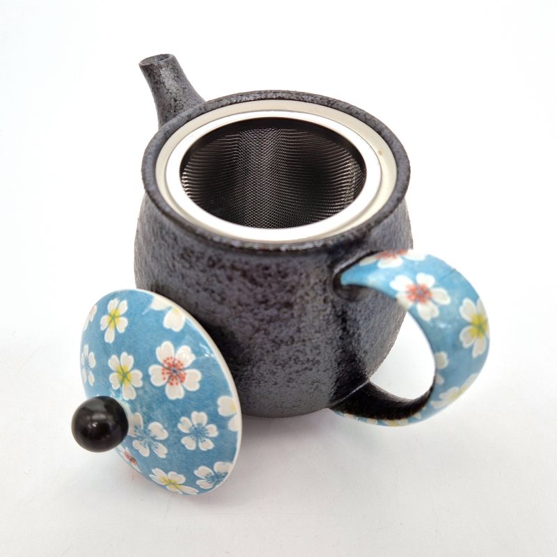 Tetera japonesa de cerámica con asa, azul y gris - HANA, 500 cc