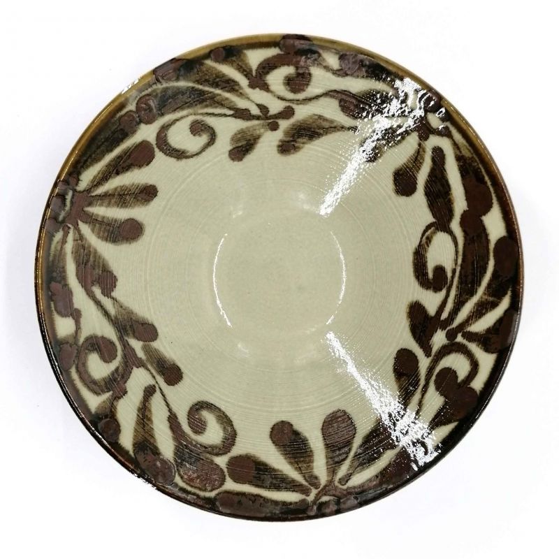 copy of Japanische beige Ramenschale aus Keramik, SHITO, rostfarbenes Blattmuster