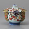 Ciotola da tè Chawanmushi in ceramica giapponese con coperchio, motivo floreale - BOTAN