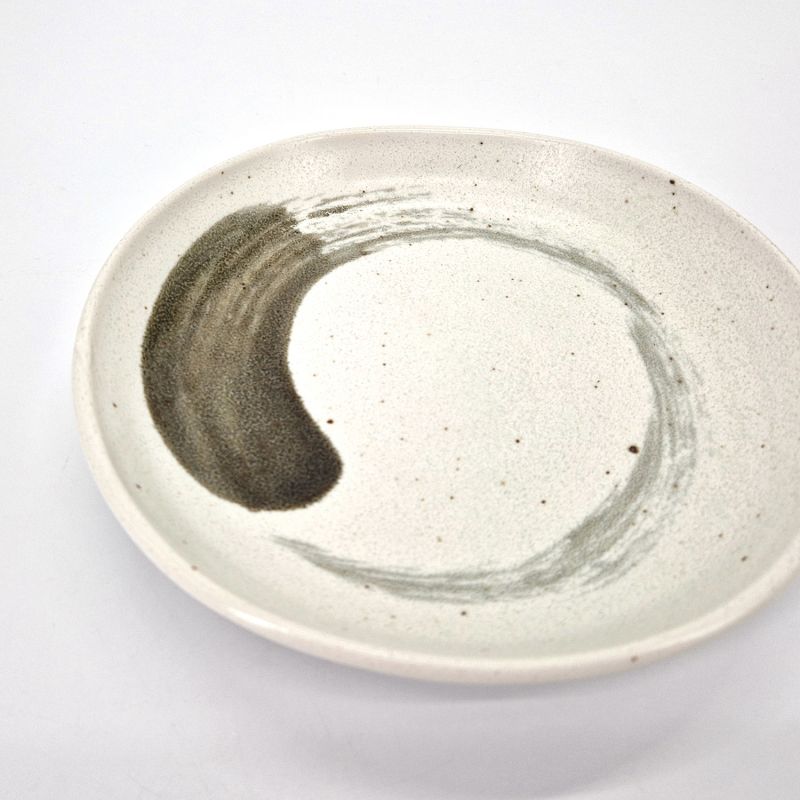 Pequeño plato de cerámica japonesa, pincelada verde - MIDORI NO BURASHI