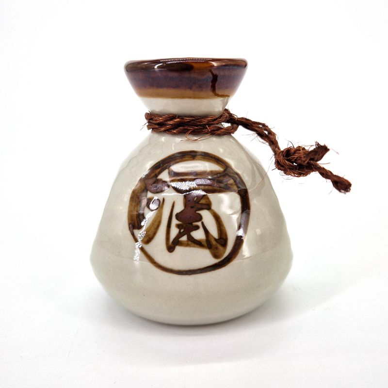 Japanische Sake-Flasche aus weißer Keramik, SHIRO KANJI
