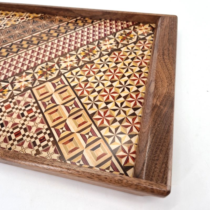 Rectangular non-slip YOSEGI tray, traditional Hakone marquetry