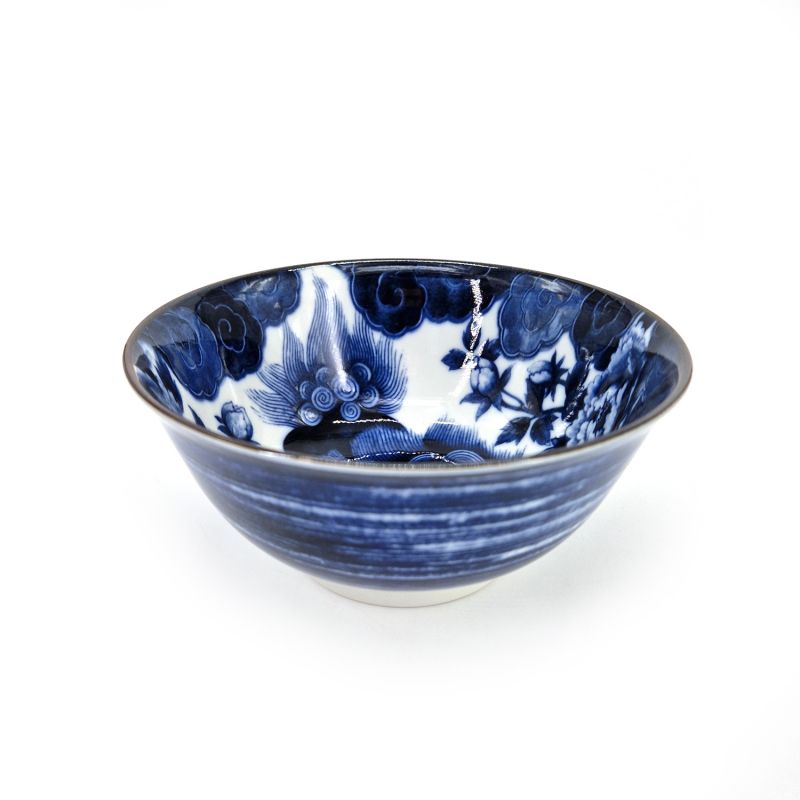 Set mit 2 japanischen blauen Schalen aus blau-weißer Keramik mit Pfingstrosenmuster – BOTAN