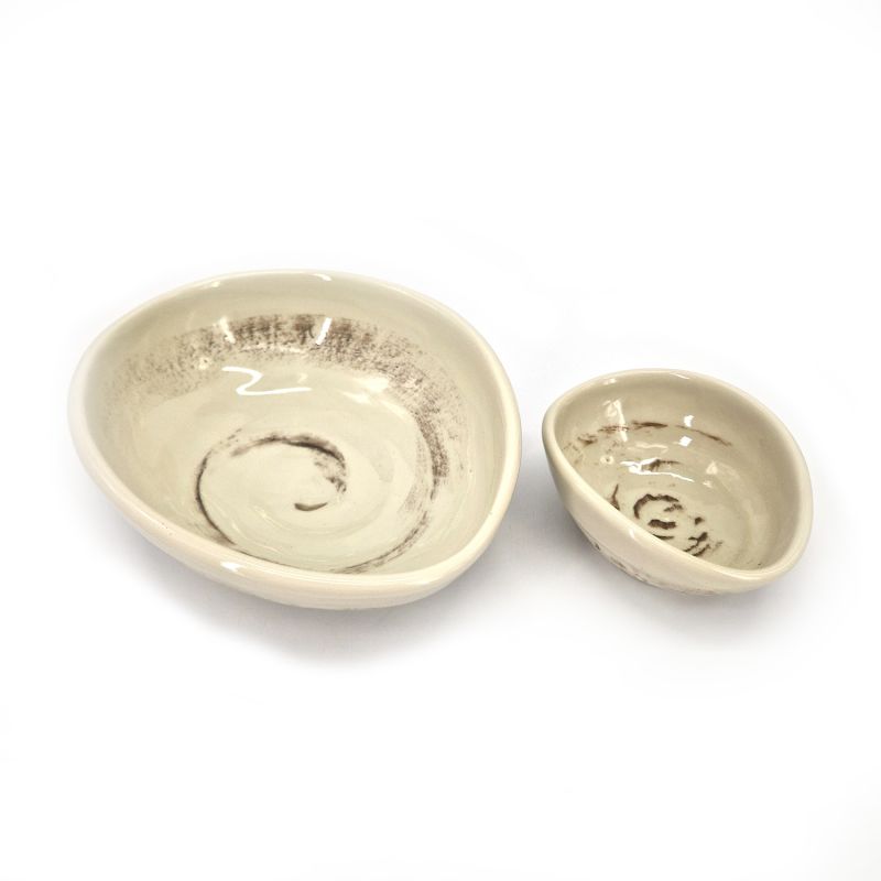 Japanese ceramic saucier set, swirl beige, BEJU NO UZUMAKI