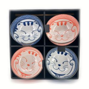 Set da 4 ciotole giapponesi di ceramica per ramen MANEKINEKO rosso e blu
