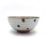 Japanese ceramic rice bowl, brown and blue dots, POINTO