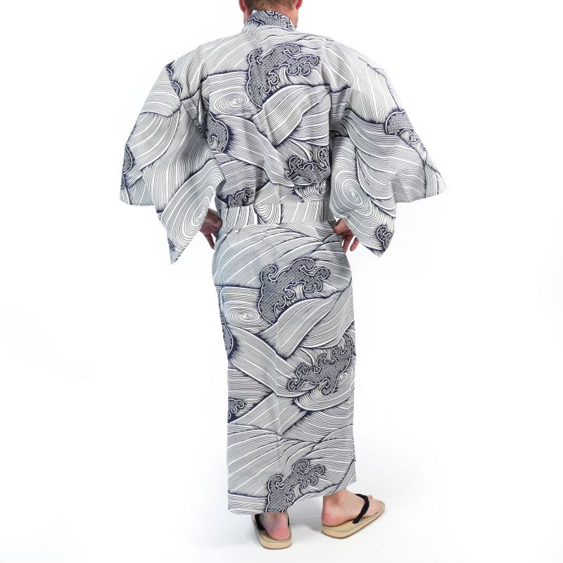 Yukata japonesa de algodón azul y blanco para hombre - NAMI