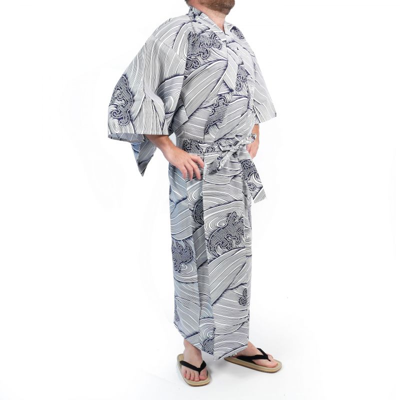 Yukata japonesa de algodón azul y blanco para hombre - NAMI