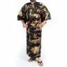 Black Japanese yukata with golden dragon in cotton for men - DORAGON