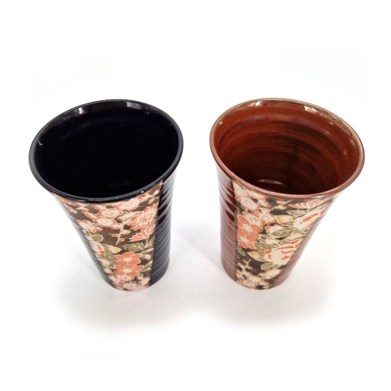 Duo di tazze da tè giapponesi in ceramica rossa e nera - HANA