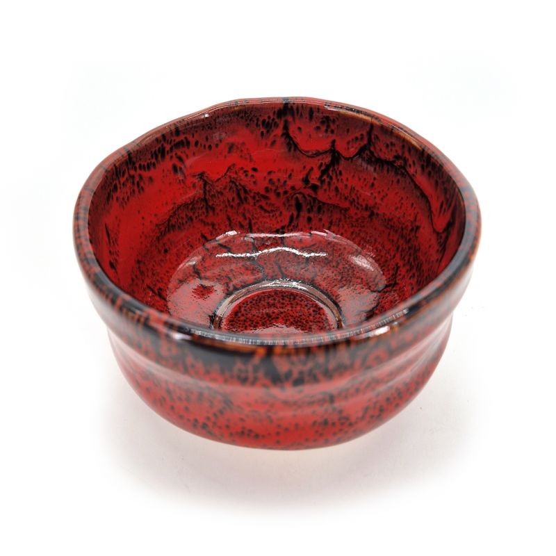Cuenco de cerámica para ceremonia del té, rojo y negro, reflejo plateado - RANDAMU 1