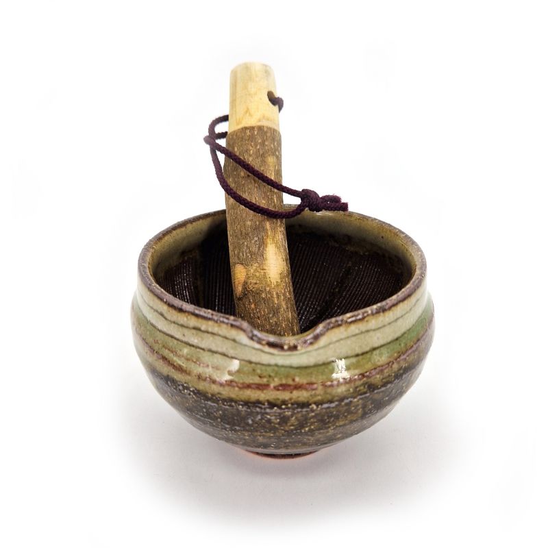 Bol japonais suribachi en céramique - SURIBACHI -marron,vert