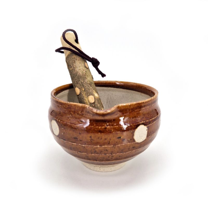 Bol suribachi japonais en céramique avec son pilon en bois, DAIDOKORO, 9 cm