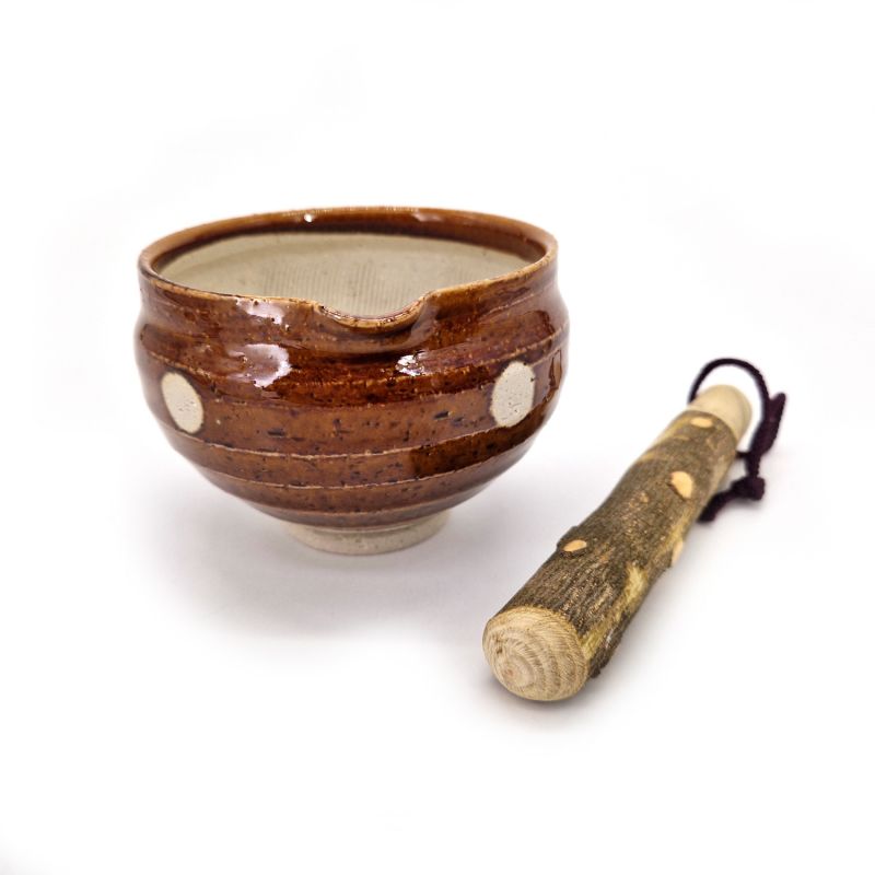 Bol suribachi japonais en céramique avec son pilon en bois, DAIDOKORO, 9 cm