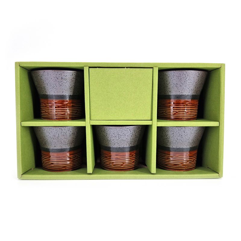 Set of 5 Japanese ceramic tea cups - TENMOKU 2