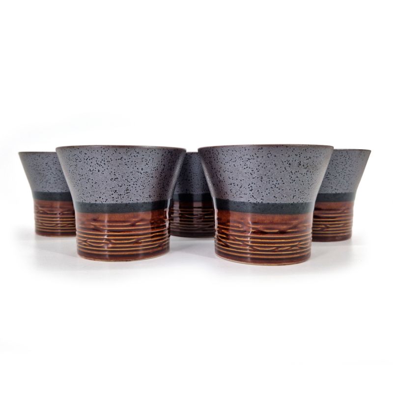 Set de 5 tasses à thé japonaise en céramique- TENMOKU 2