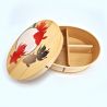 Japanese oval wooden Bento lunch box with 4 fish pattern dividers, KINSK