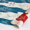 Furoshiki japonais reversible en coton vert et rouge motif singe et lapin, EMAKI, 48 x 48 cm