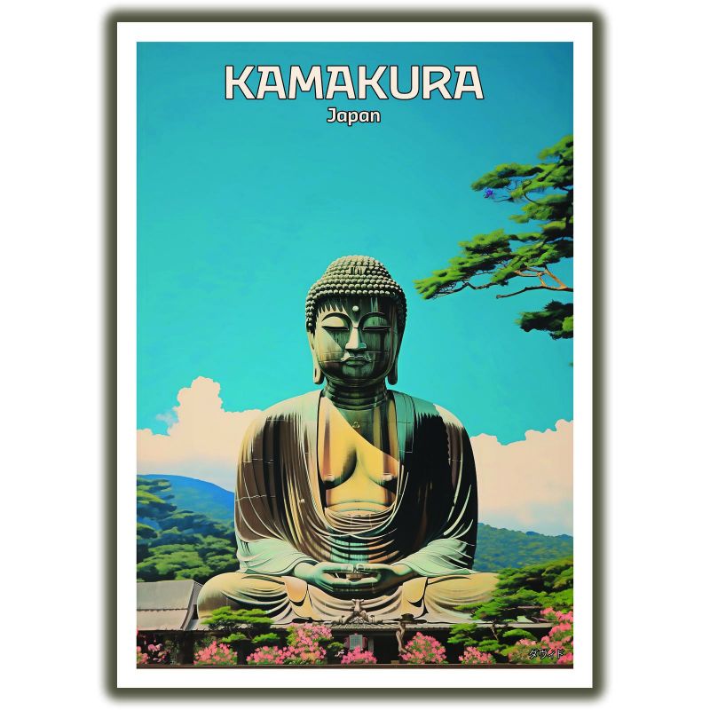 Japanese poster / illustration "KAMAKURA" The Great Buddha (daibutsu) of Kamakura, by ダヴィッド