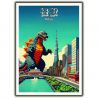 Japanese poster / illustration “KAIJU” giant monster in Tokyo, by ダヴィッド
