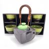 Schwarze und grüne Keramik-Teekanne und 4 Tassen-Set – MIDORI