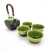 Schwarze und grüne Keramik-Teekanne und 4 Tassen-Set – MIDORI