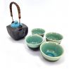 Set théière et 4 tasses noir et bleu en céramique - AOMI