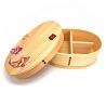 Fiambrera Bento japonesa ovalada de madera con 4 divisores con motivos de peces, NISHIKI
