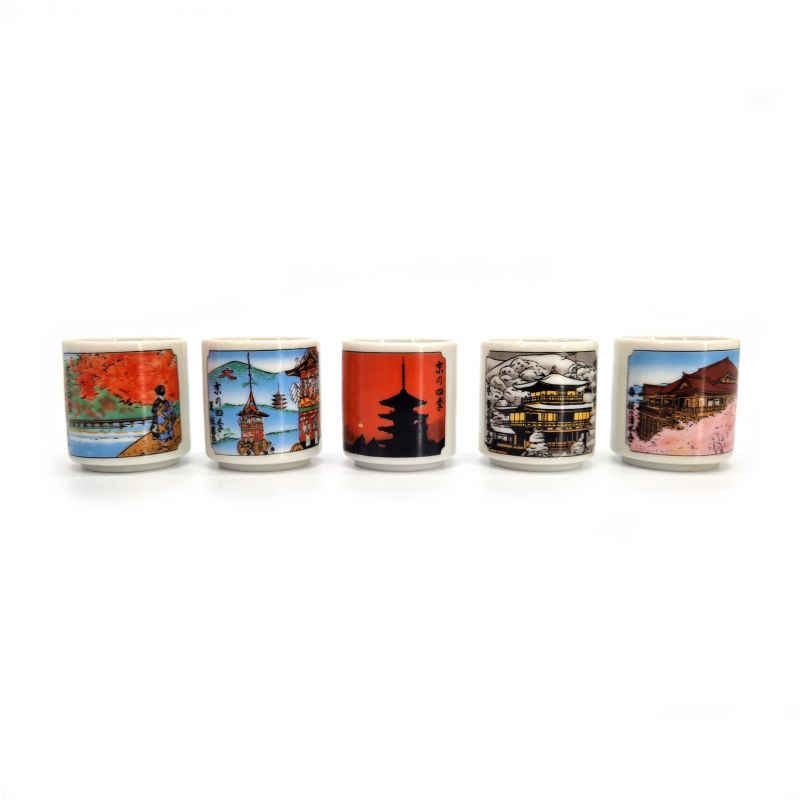 Japanese set of 5 sake cups, KINENHI