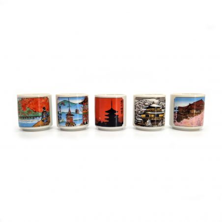 Japanese set of 5 sake cups, KINENHI