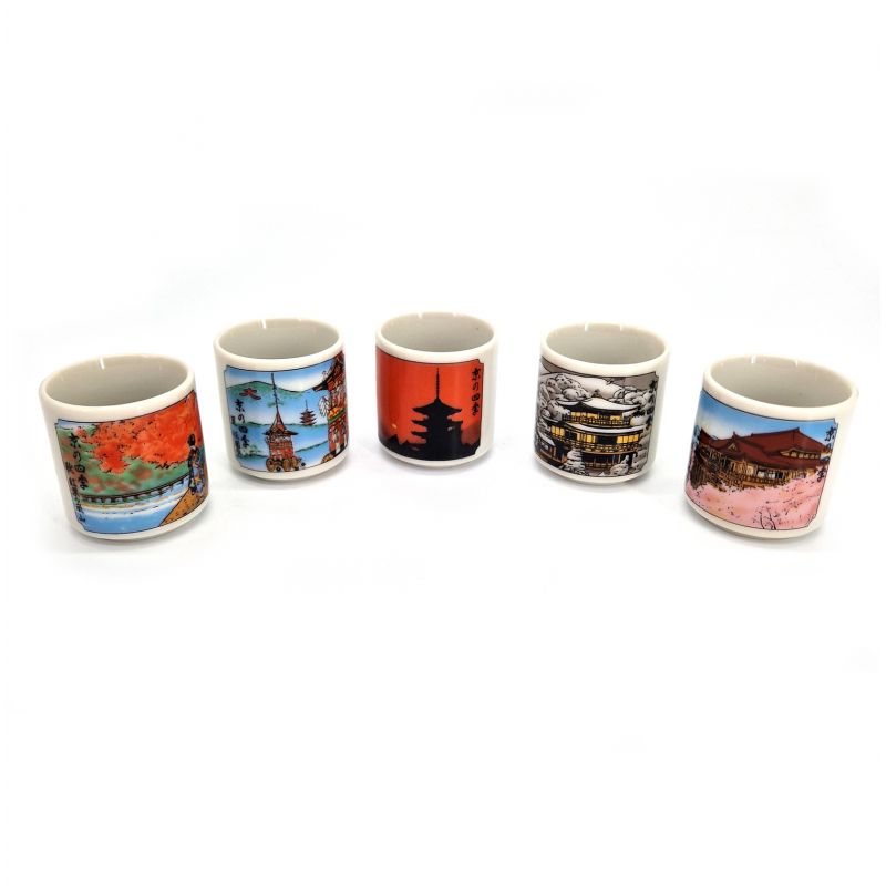 Set japonais de 5 tasses à saké, KINENHI