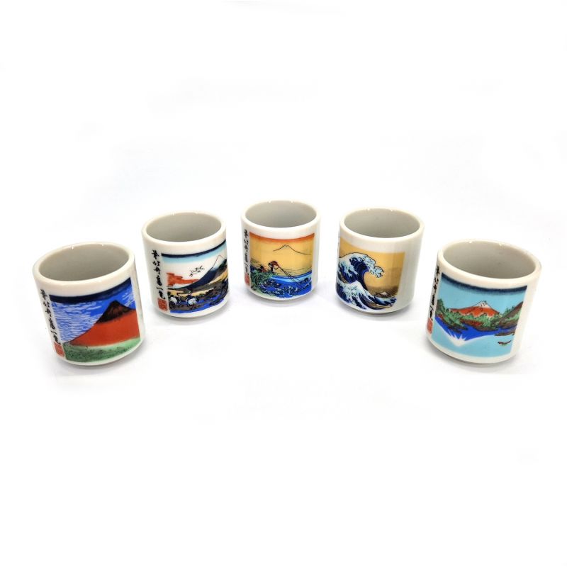 Japanese set of 5 sake cups, FUKEI