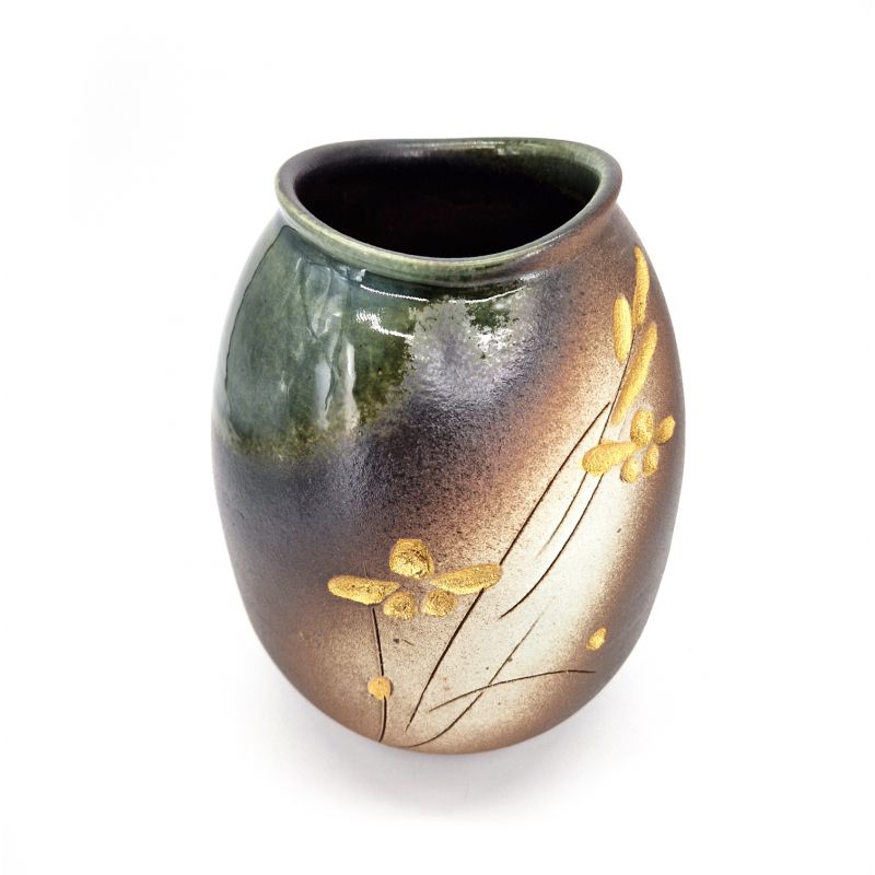 Vaso in ceramica giapponese con fiori dorati - KOGANE NO HANA