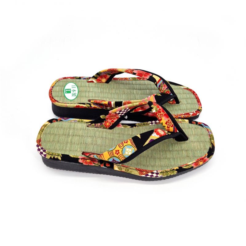 paire de sandales japonaises zori pour femme, GOZA 2530D, noire